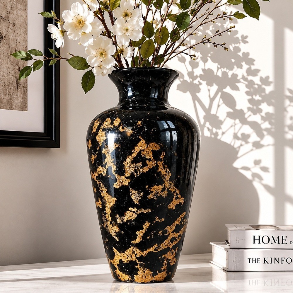 Vintage Black Marble Vase‎  10 Inch